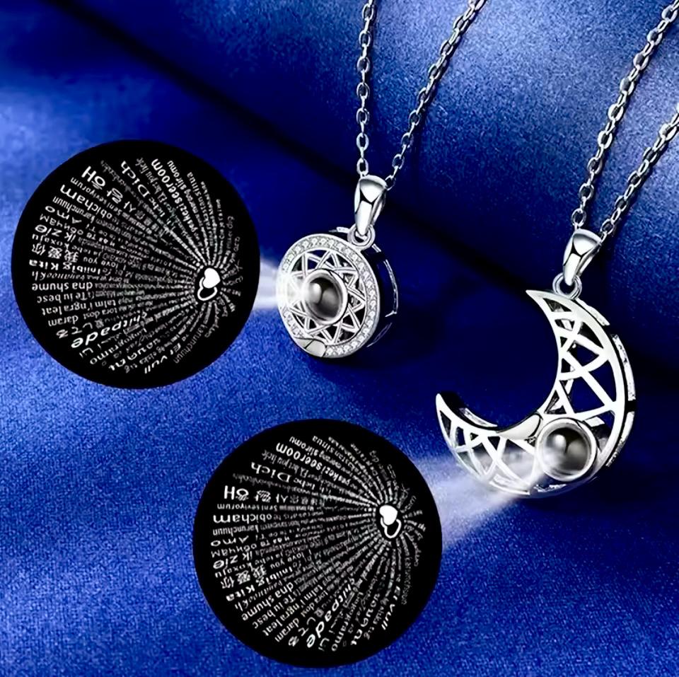 Collar de Pareja Sol y Luna "Te Amo" en 100 Idiomas